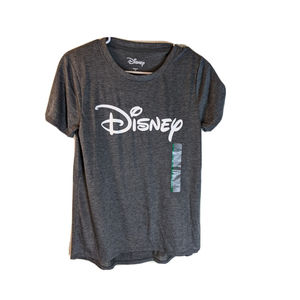 New Disney Logo Graphic Print Charcoal Crewneck Short Sleeve Tee, Size Small